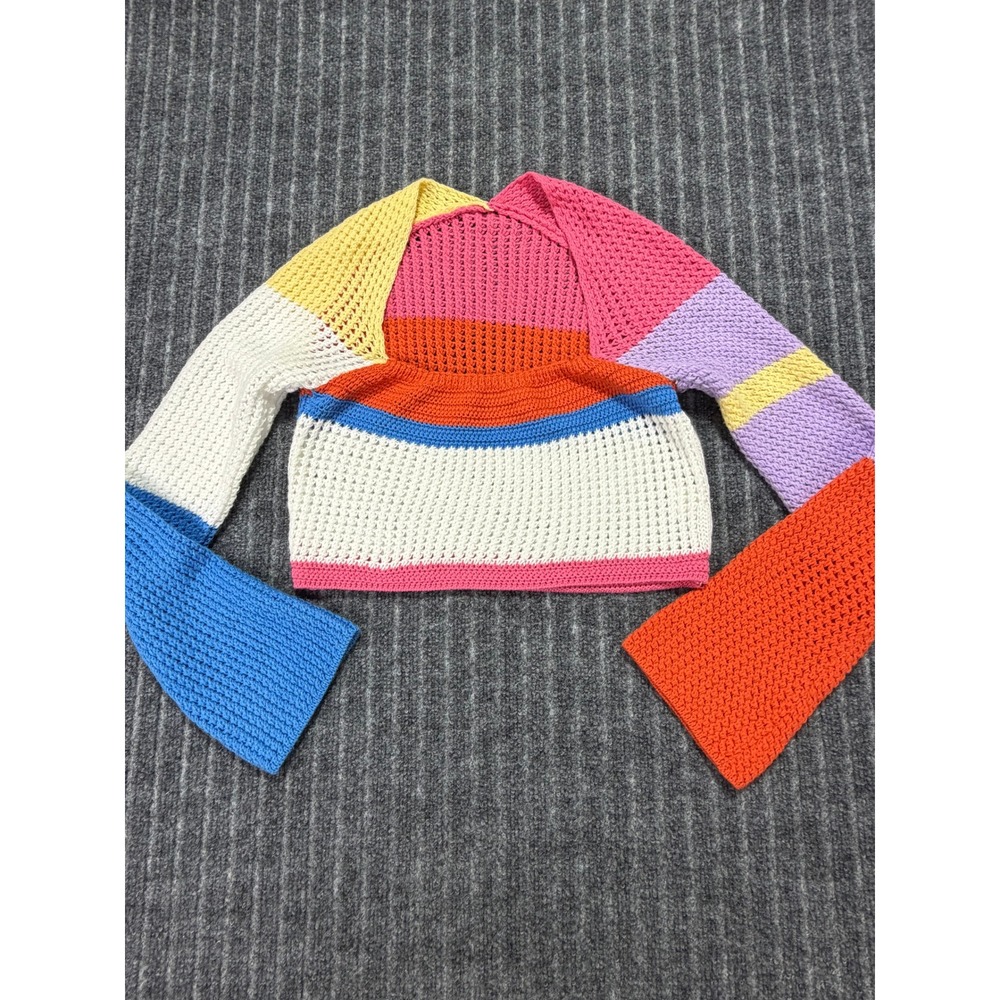 Eclectic Boho Crochet Knit Sweater‎ Women S Multicolor Bell Sleeve Crop Retro
